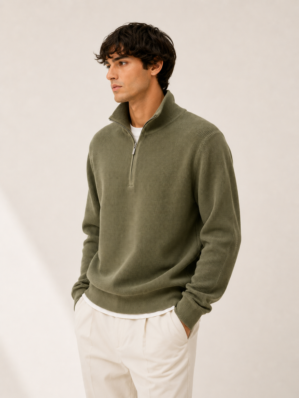 Knitted Half Zip Sweater Khaki