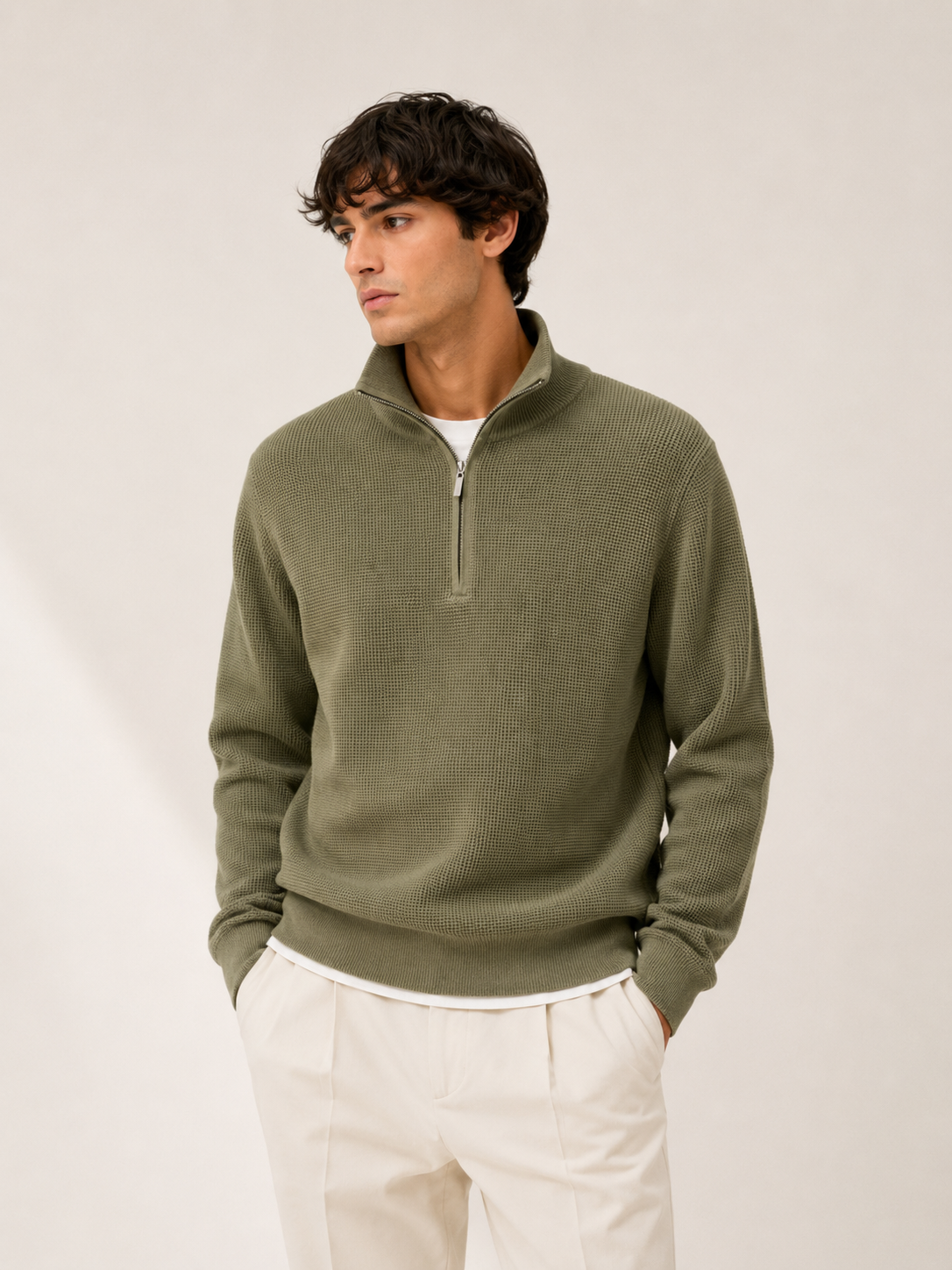 Knitted Half Zip Sweater Khaki